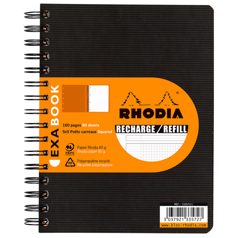 Бизнес-тетрадь 80л., А5+, клетка на гребне Rhodia "Exabook Refill", микроперф., для 132572C, 80г/м2