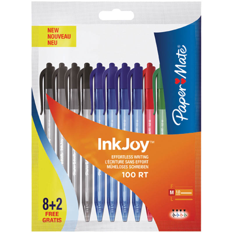 Набор автоматических шариковых ручек "InkJoy" 100 RT, 10шт, 4цв, 1мм, пакет, европодвес
