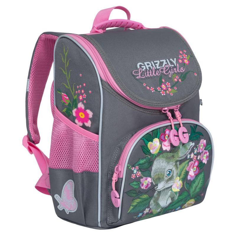 Ранец с наполнением Grizzly, 25*33*13см, 1 отделение, 3 кармана, анатомическая спинка, серый