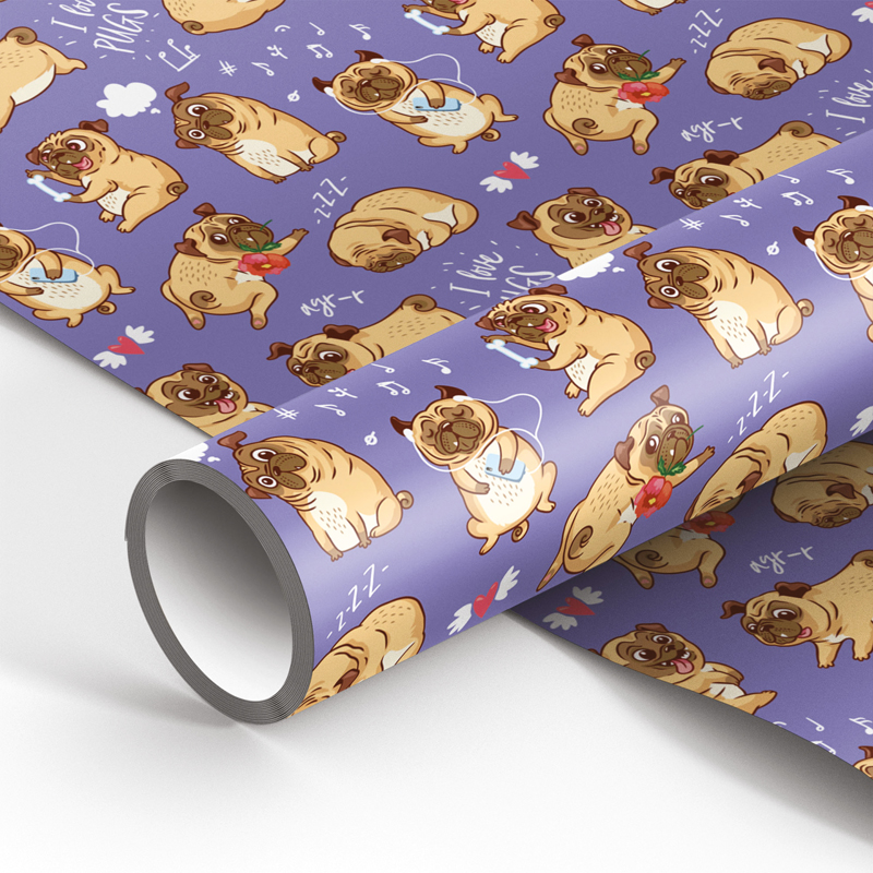 Упаковочная бумага глянц. 70*100см, MESHU "Pugs", 90г/м2