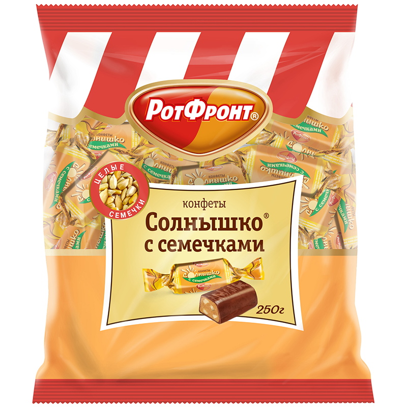 Шоколадные конфеты РотФронт "Солнышко с семечками", 250г, пакет