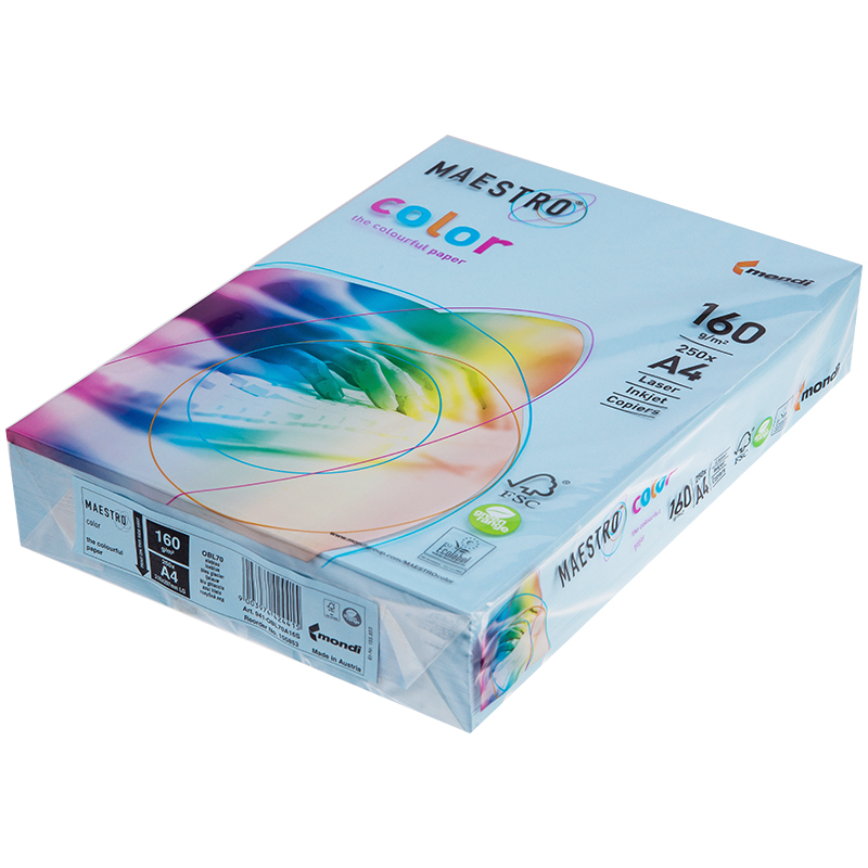 Бумага Maestro "Color pale" А4, 160г/м2, 250л. (голубой лёд)