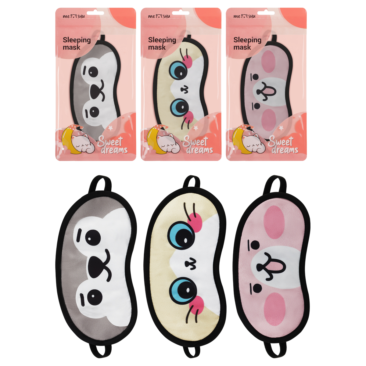Маска для сна MESHU "Cute animals", пакет zip-lock, европодвес