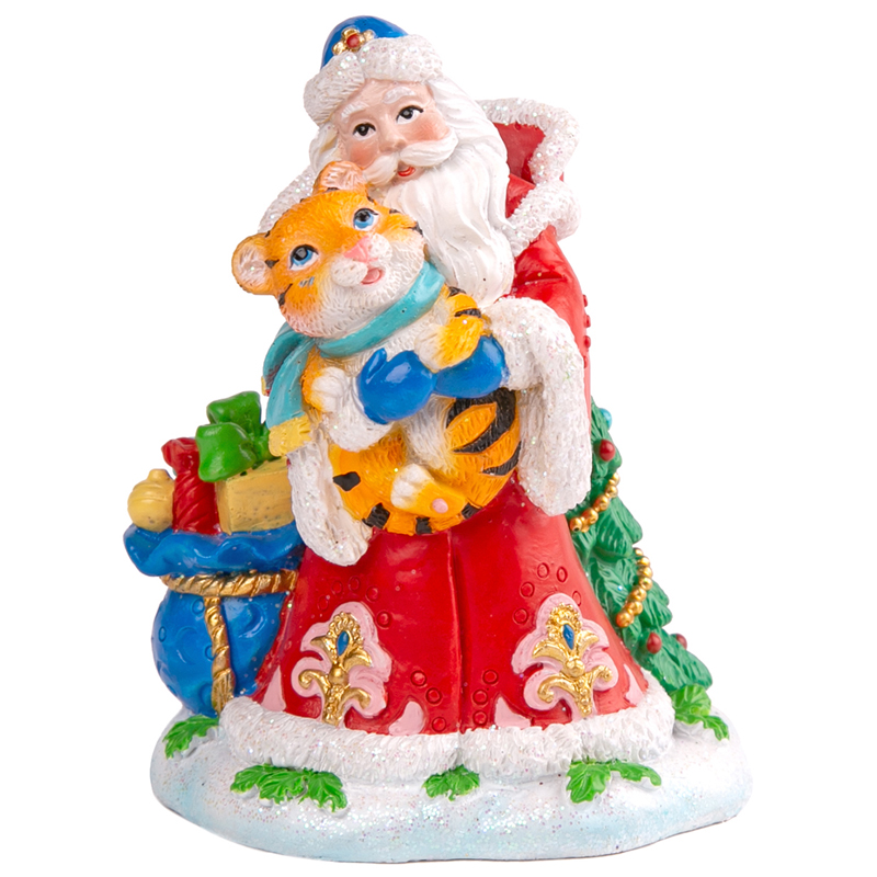 Новогоднее украшение "Дед мороз с тигренком", полирезина, 6*10*8см