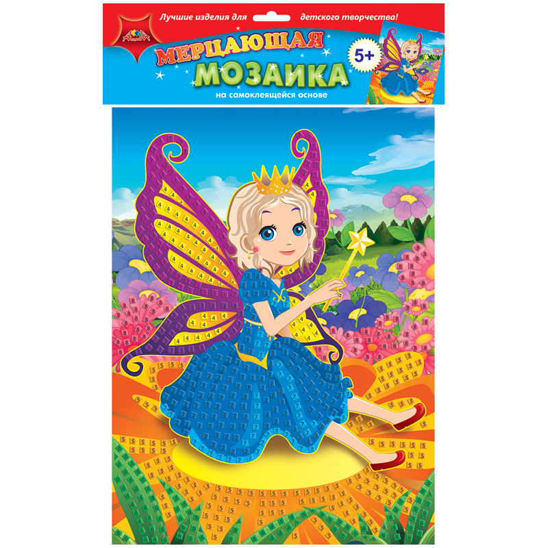 Мозаика мерцающая на самоклеящейся основе Апплика "Маленькая фея", А3, из мягкого пластика