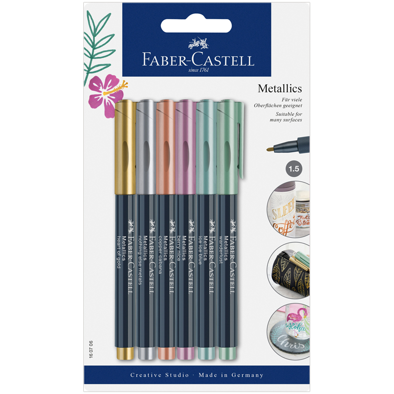 Набор маркеров для декорирования Faber-Castell "Metallics" 06цв., металлик, пулевидный, 1,5мм, блистер