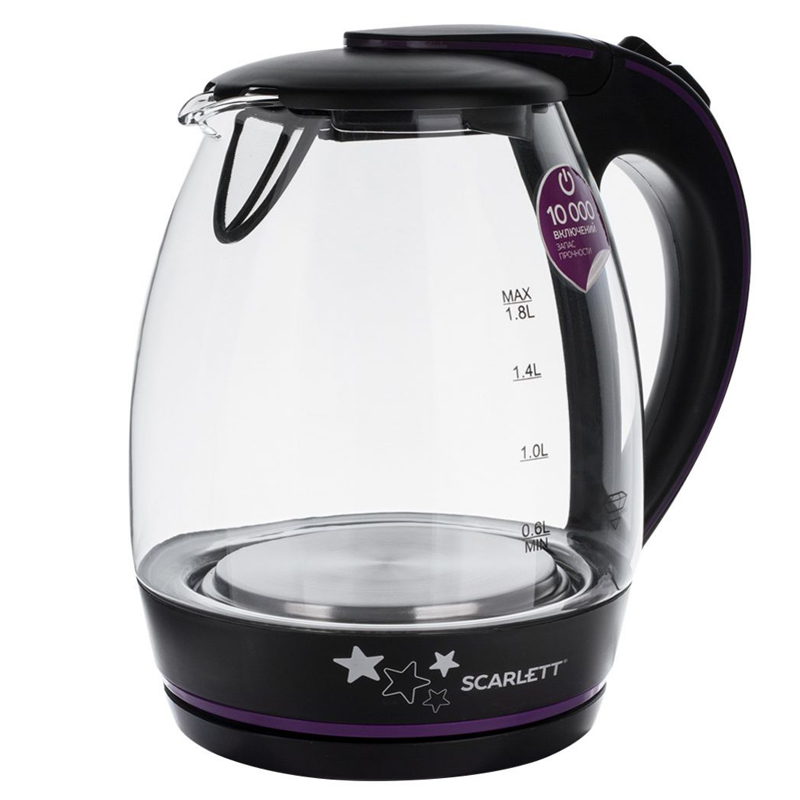 Чайник электрический Scarlett SC-EK27G59, 1.8л, 2200Вт, c подсветкой, стекло/пластик