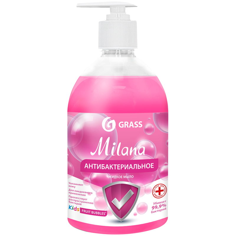 Мыло жидкое Grass "Milana. Kids Fruit bubbles", антибактериальное, с дозатором, 500мл