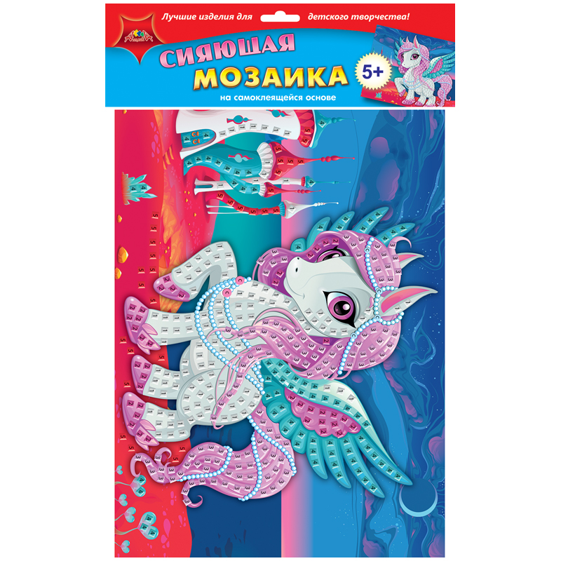 Мозаика сияющая на самоклеящейся основе Апплика "Пони", 25*35см, из мягкого пластика
