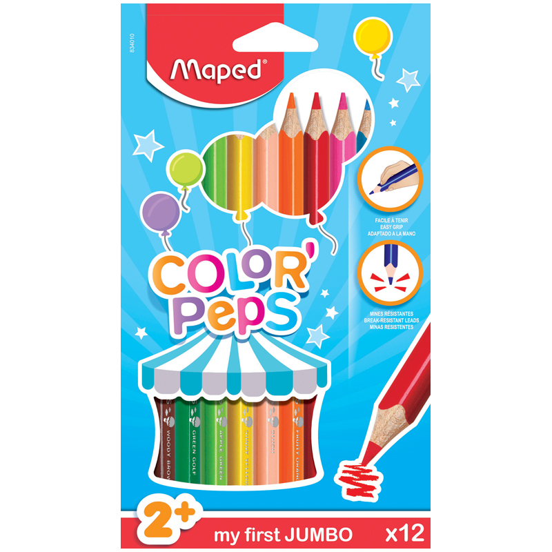 Карандаши цветные Maped "Color Peps Maxi", 12цв., трехгран.,утолщенные, заточен., картон, европодвес