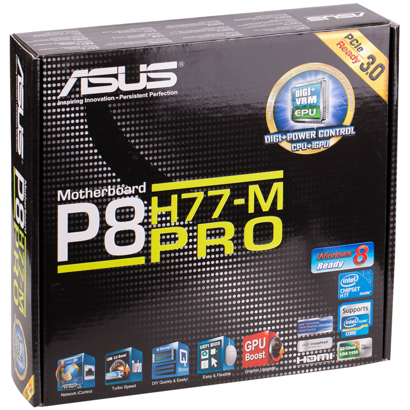 Материнская плата Asus P8H77-M PRO(rev3.0) LGA1155 <H77> 2xPCI-E+Dsub+DVI+HDMI+DP+GbLAN mATX 4DDR-3