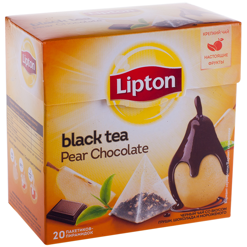 Чай Lipton "Black Pear Chocolate", черный с грушей, морож, шоколадом, 20 пакетиков-пирамидок по 1,6г