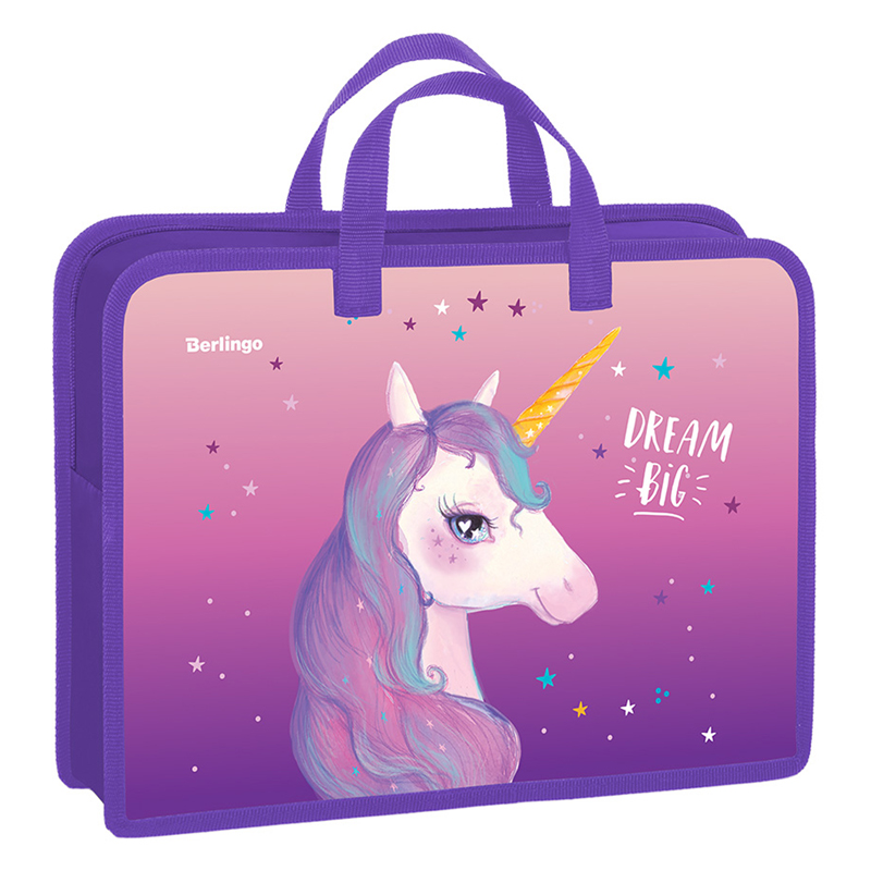 Папка с ручками 340*245*75 Berlingo "Dream Unicorn", А4, 1 отделение, пластик, на молнии