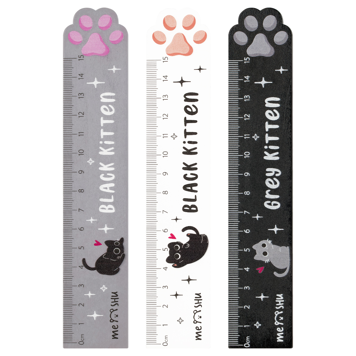 Линейка 15см MESHU "Paw", деревянная,  ассорти, европодвес