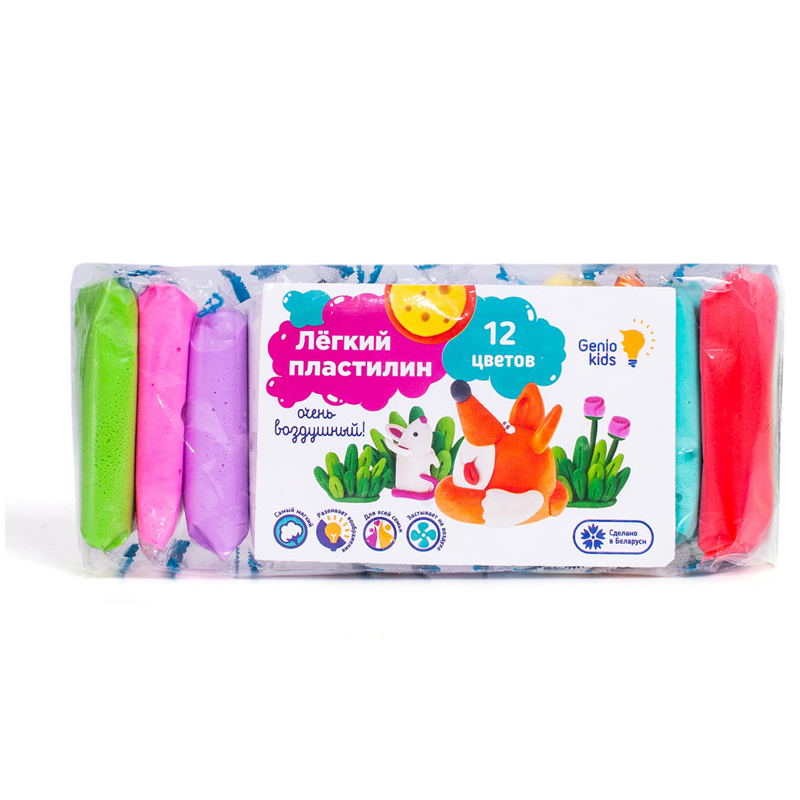 Легкий пластилин Genio Kids, 12 цветов, 120г