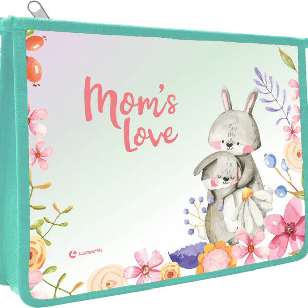 Папка для тетрадей Lamark Mom's love/Мамина любовь, А5, 1 отд., молния сверху, ламинированный картон с объемным тиснением, рисунок с двух сторон