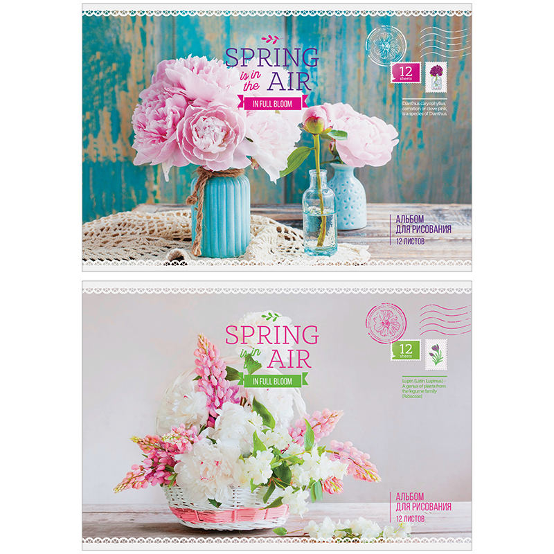 Альбом для рисования 12л., А4, на скрепке ArtSpace "Цветы. Spring in the air", обложка-офсет