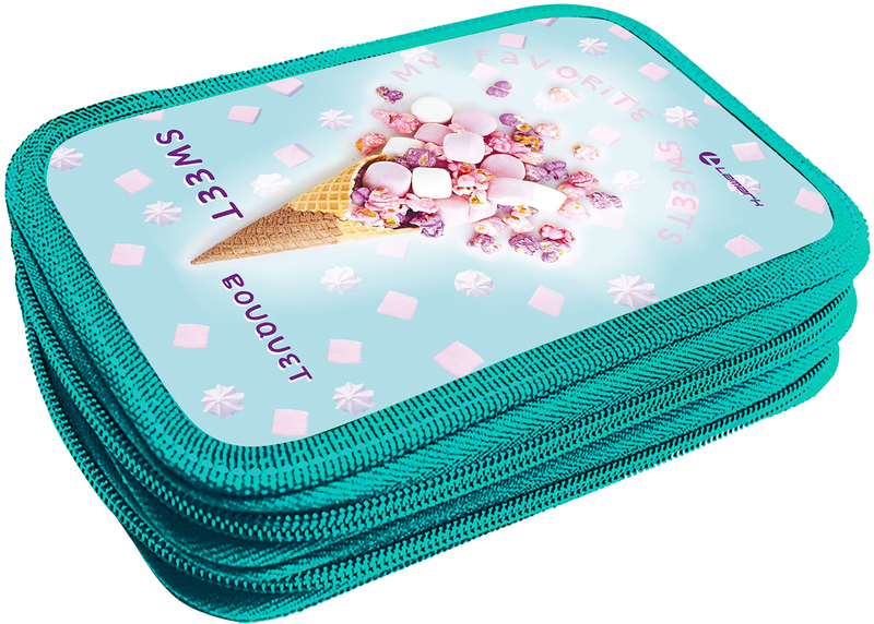 Пенал Lamark Sweet bouquet/Сладкий букет, 2 отделения, на 33 предмета, 125х205х40 мм, ламинированный картон, объемное тиснение, две молнии