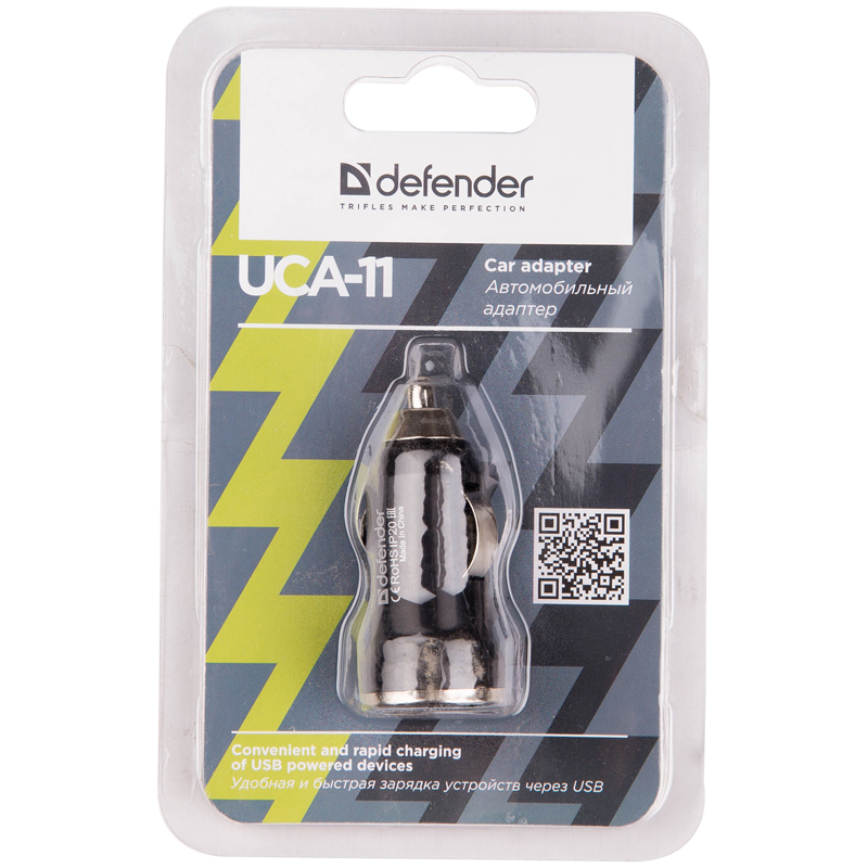 Автомобильное зарядное уст-во Defender, USB, UCA-11, Вх. DC12-24V, Вых. DC5V, USB 1A, 83560