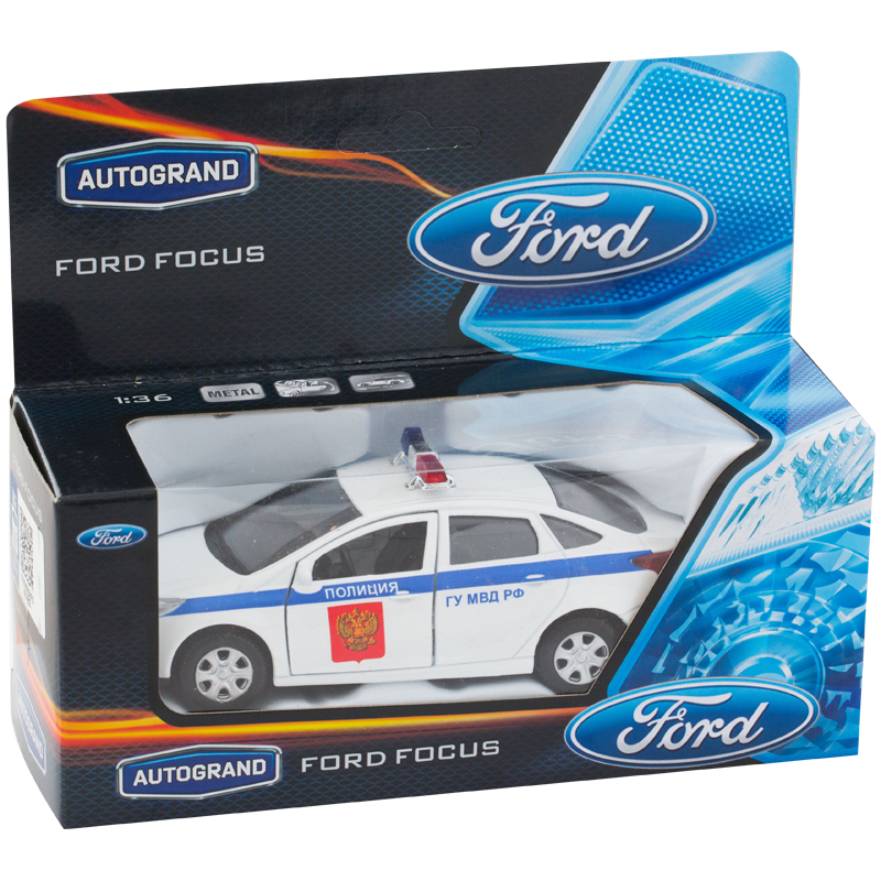 Машина игрушечная "FORD FOCUS" полиция, 1:36, инерционный механизм, картонная коробка