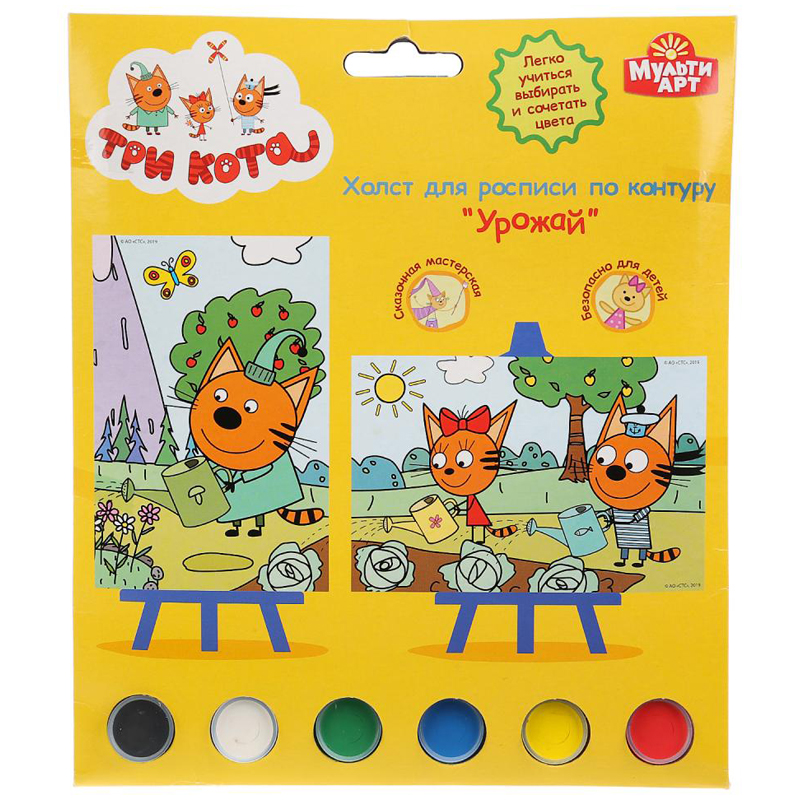 Набор для росписи холста MultiArt "Три Кота", 2шт., 10*15см, с подставкой, акриловые краски