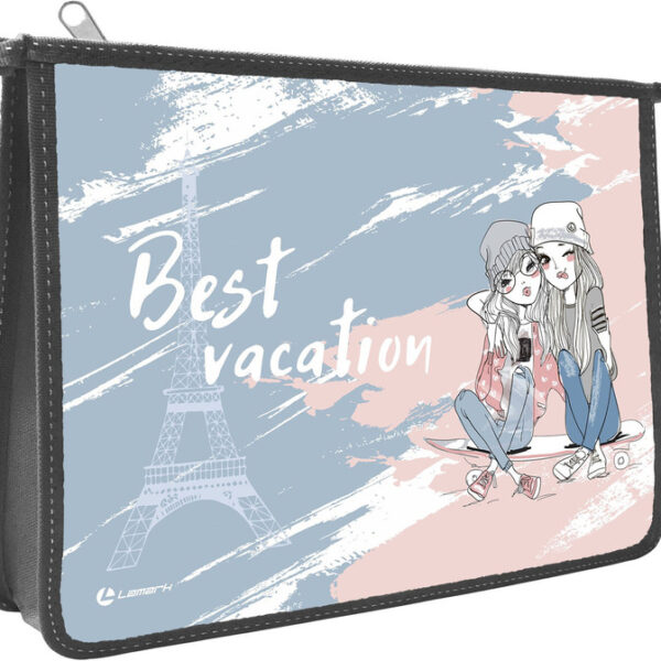 Папка для тетрадей Lamark Best Vacation/Лучший Отдых, А5, 1 отделение, молния сверху, ламинированный картон, рисунок с двух сторон
