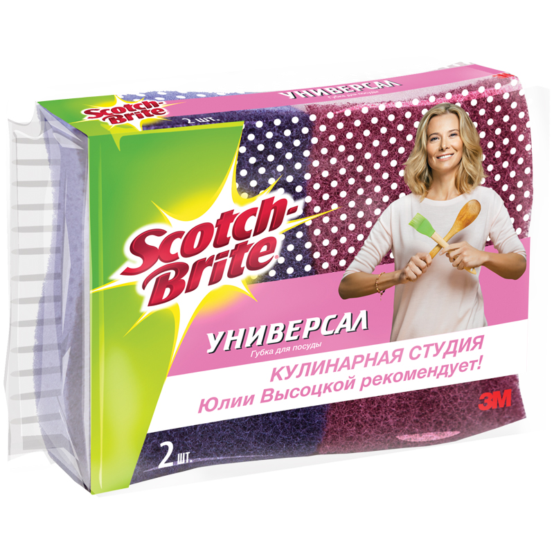 Губки для посуды Scotch-Brite "Универсал", поролон с абразивным слоем, 14*11,5см, 2шт.