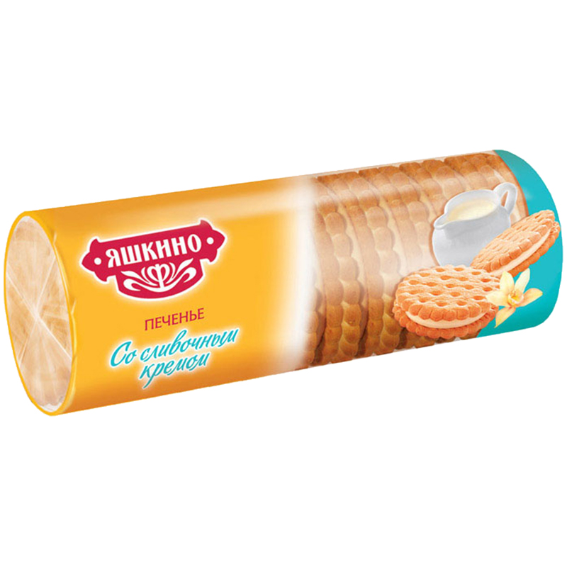 Печенье Яшкино, затяжное, со сливочным кремом, 182г, флоу-пак