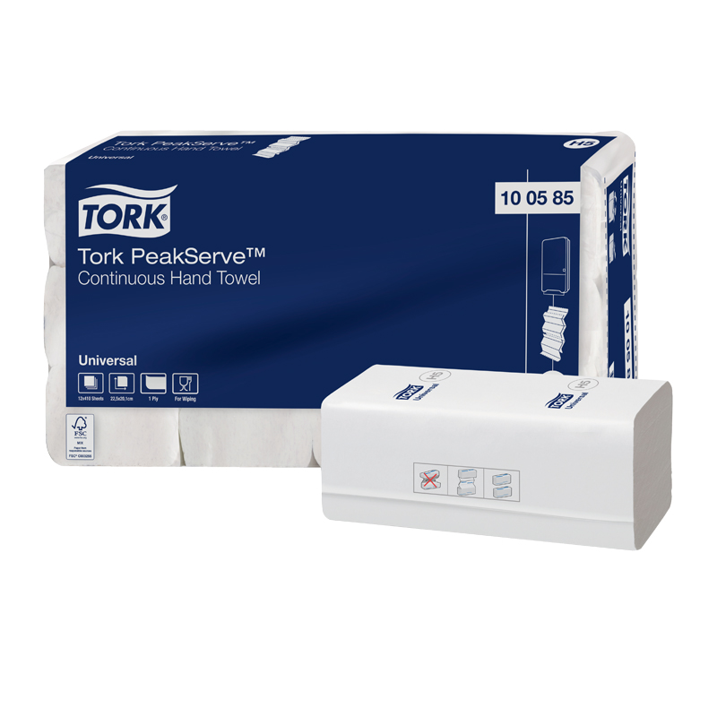 Полотенца бумажные лист. Tork "PeakServe"(Z-сл)(H5) 1-слойные, 410л/пач, 22*20,1см, белые, непрер.подача