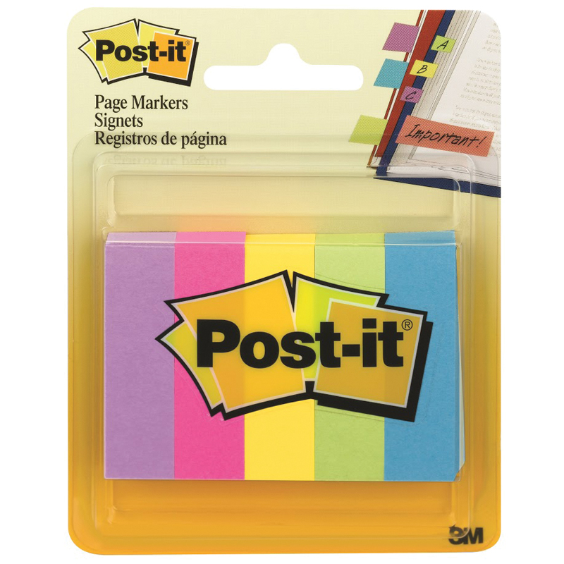 Флажки-закладки Post-it, бумажные, 44*12,7мм, 100л*5 цветов, блистер