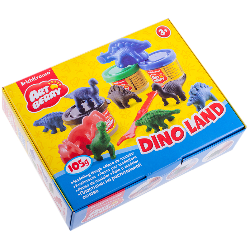 Набор для лепки ArtBerry "Dino Land", 03 цвета*35г, аксессуары, картон