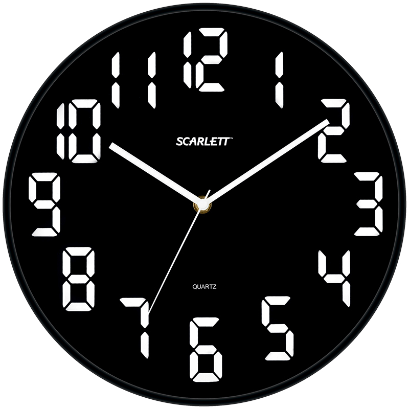 Часы настенные ход плавный, офисные Scarlett SC-55BL, круглые, 30,3*30,3*4,3, черная рамка