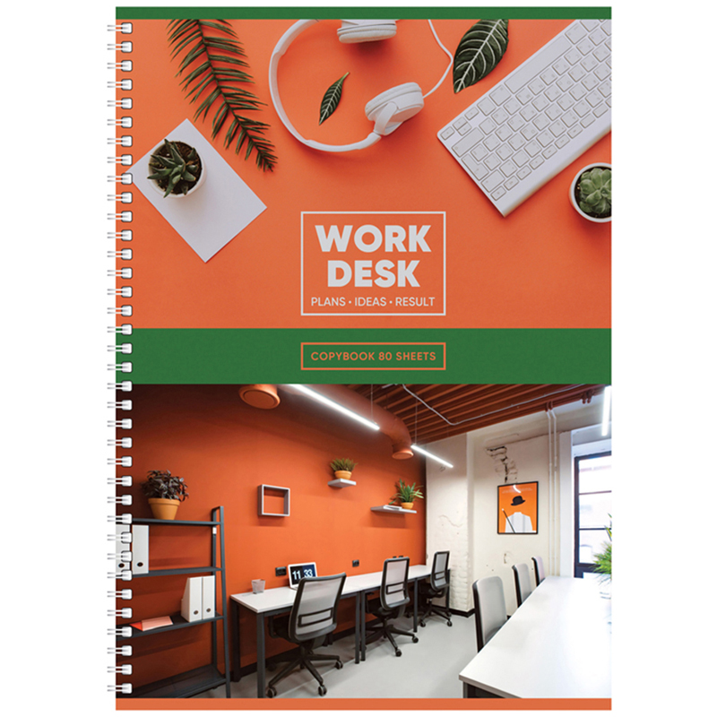 Тетрадь 80л., А4, клетка, на гребне BG "Orange work"