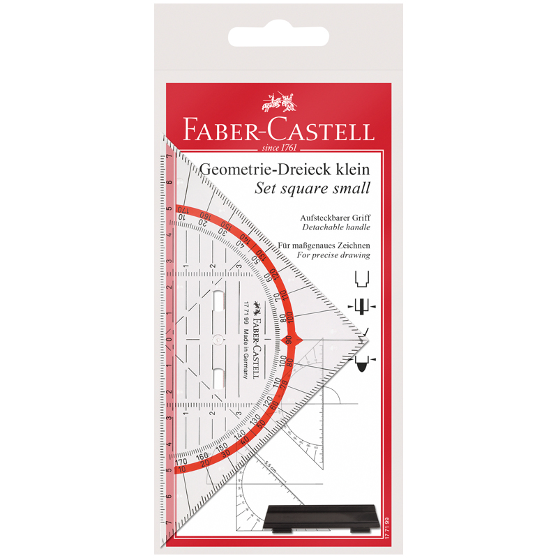 Треугольник 45°, 14см Faber-Castell, с транспортиром, с держателем, пластиковый, прозрачный, европодвес