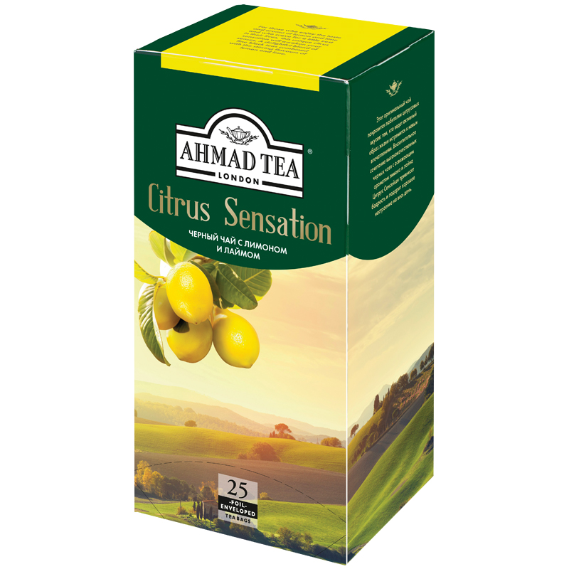 Чай Ahmad Tea "Citrus Sensation", черный, с ароматом лимона и лайма, 25 фольг. пакетиков по 1,8г