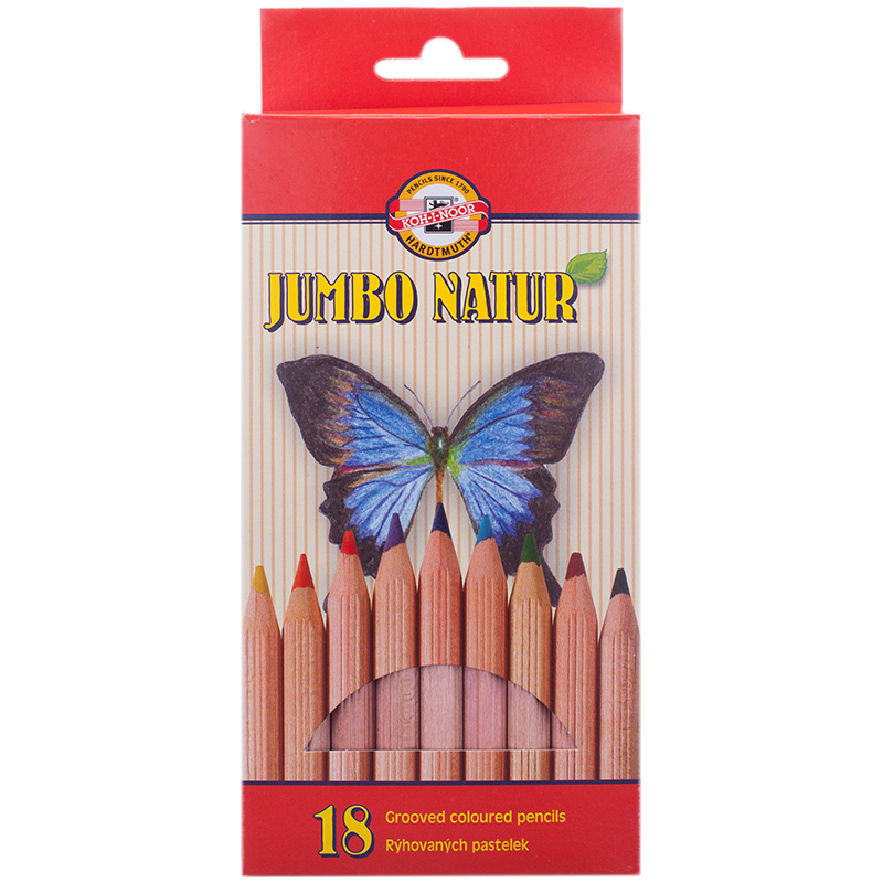 Карандаши цветные Koh-I-Noor "Jumbo Natur", 18цв., утолщенные, заточен., европодвес