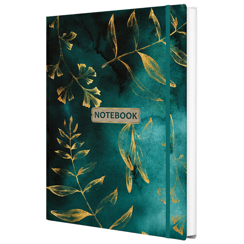 Записная книжка A5, 96л., 7БЦ Полином "Gold floral pattern", 70г/м2, на резинке, ляссе, soft-touch, выб. лак