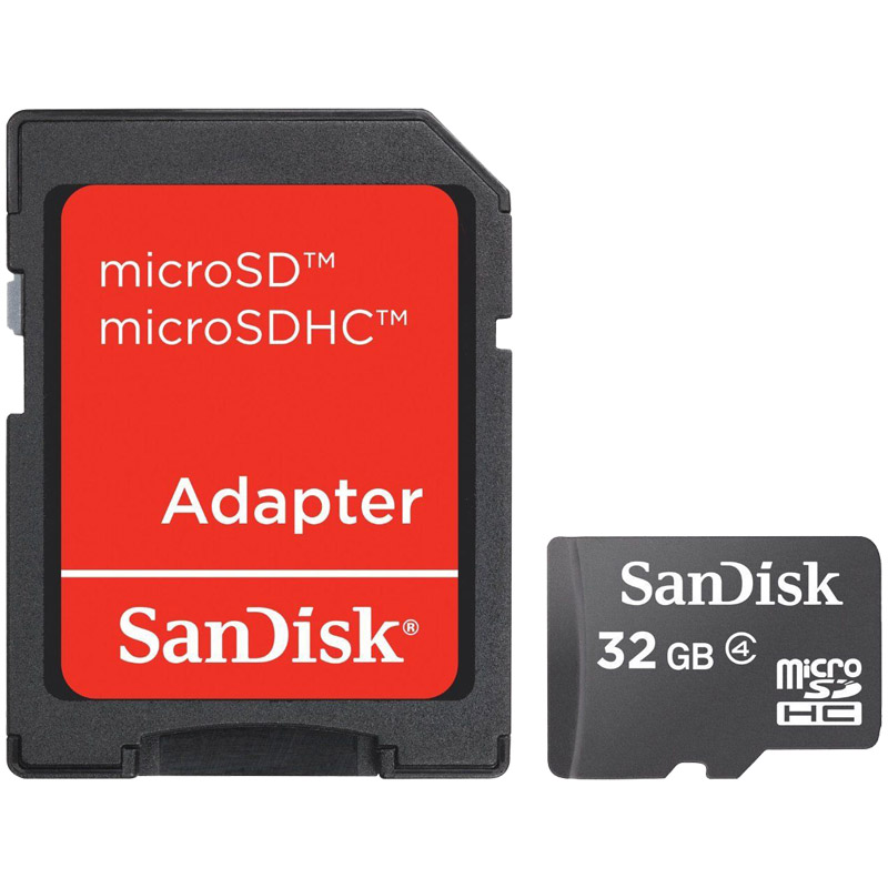 Карта памяти SanDisk MicroSDHC Ultra 32GB, Class 4, скорость чтения 4Мб/сек (с адаптером SD)