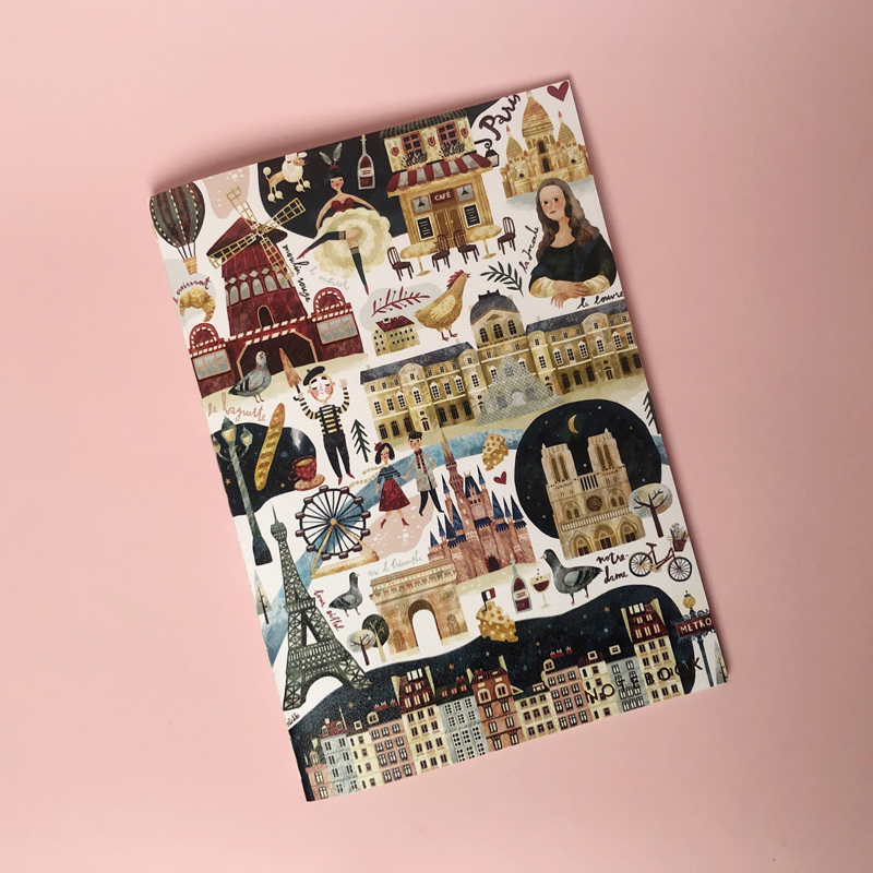 Записная книжка А5 24л., сшивка "Paris", 90г/м2, золотое тиснение, тонированный блок в клетку