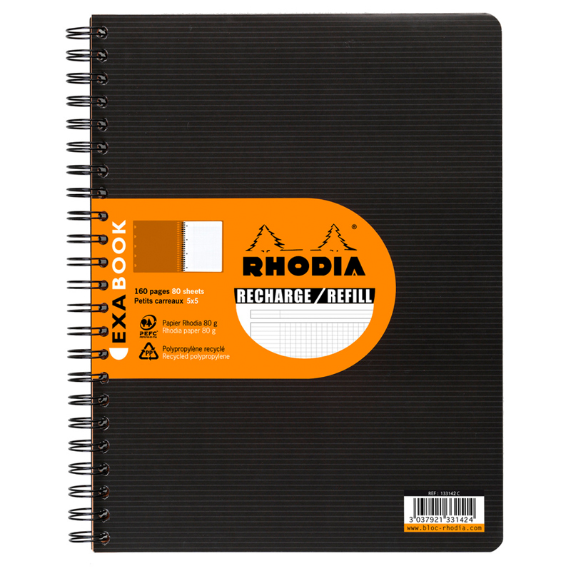 Бизнес-тетрадь 80л., А4+, клетка на гребне Rhodia "Exabook Refill", микроперф., для 132142C, 80г/м2