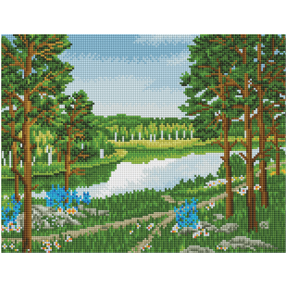 УЦЕНКА - Алмазная мозаика ТРИ СОВЫ "Летний пейзаж", 30*40см, холст на деревянном подрамнике, картонная коробка с пластиковой ручкой