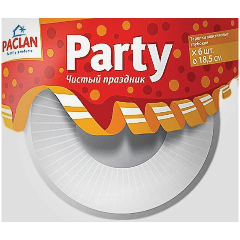 Тарелки одноразовые Paclan "Party", ПП, белые, для супа/салата, 18,5см, уп. 6шт.