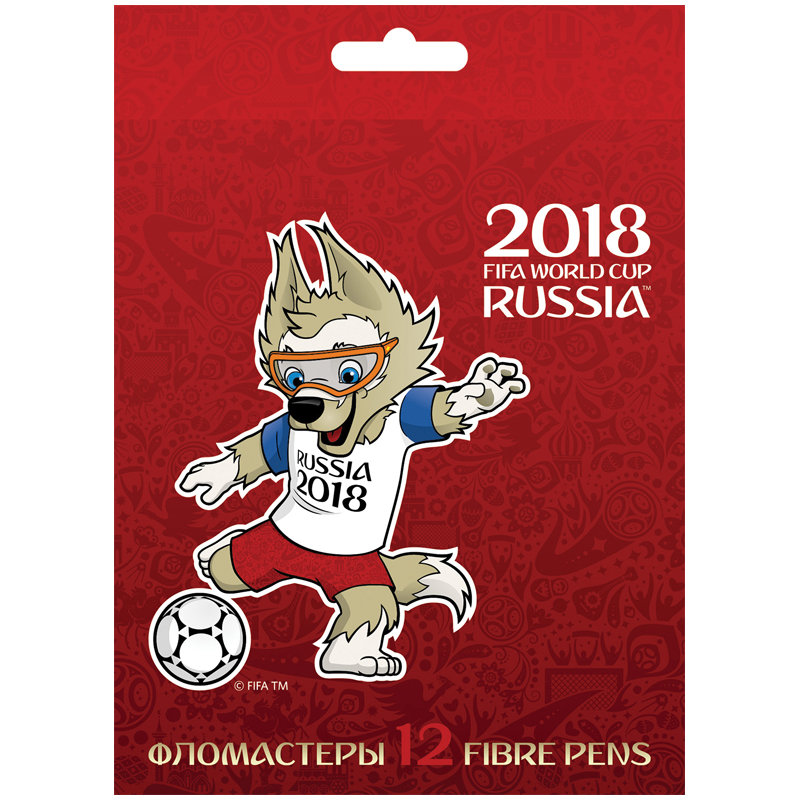 Фломастеры Hatber "ЧМ по футболу 2018-Талисман", 12цв., картон, европодвес
