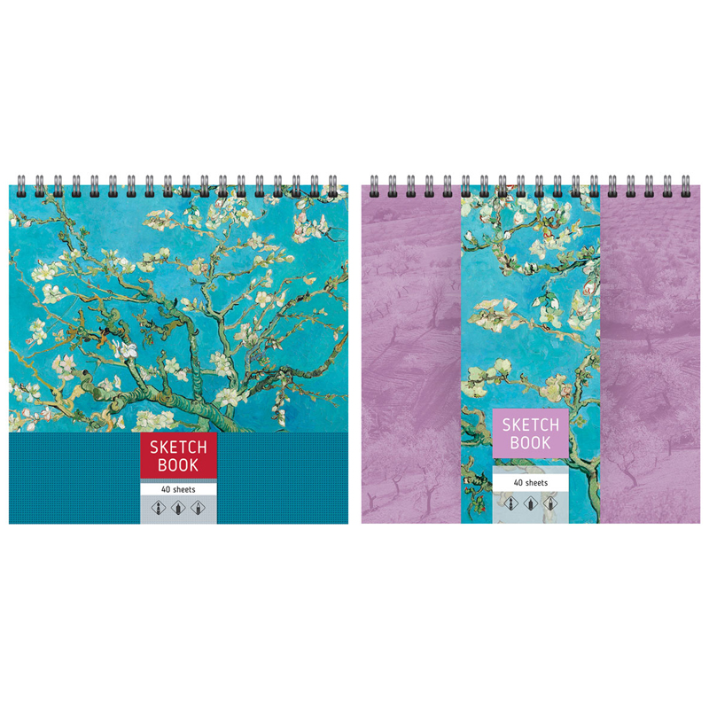 Скетчбук 40л. 200*200мм на гребне BG "Bloom", матовая ламинация