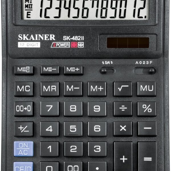 Калькулятор настольный Skainer SK-482II, большой (143х192 мм), 12 разрядов, двойное питание, черный