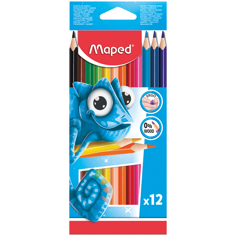 Карандаши цветные пластиковые Maped 12цв., трехгран., заточен., картон, европодвес