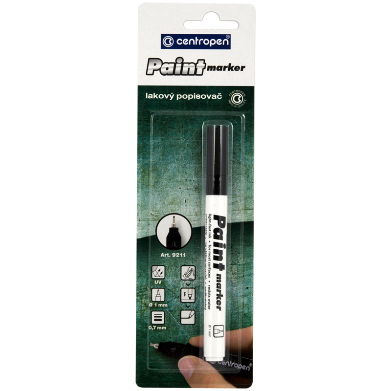 Маркер-краска Centropen "Paint Marker 9211" черная, игольчатый, 0,7мм, лаковый, блистер