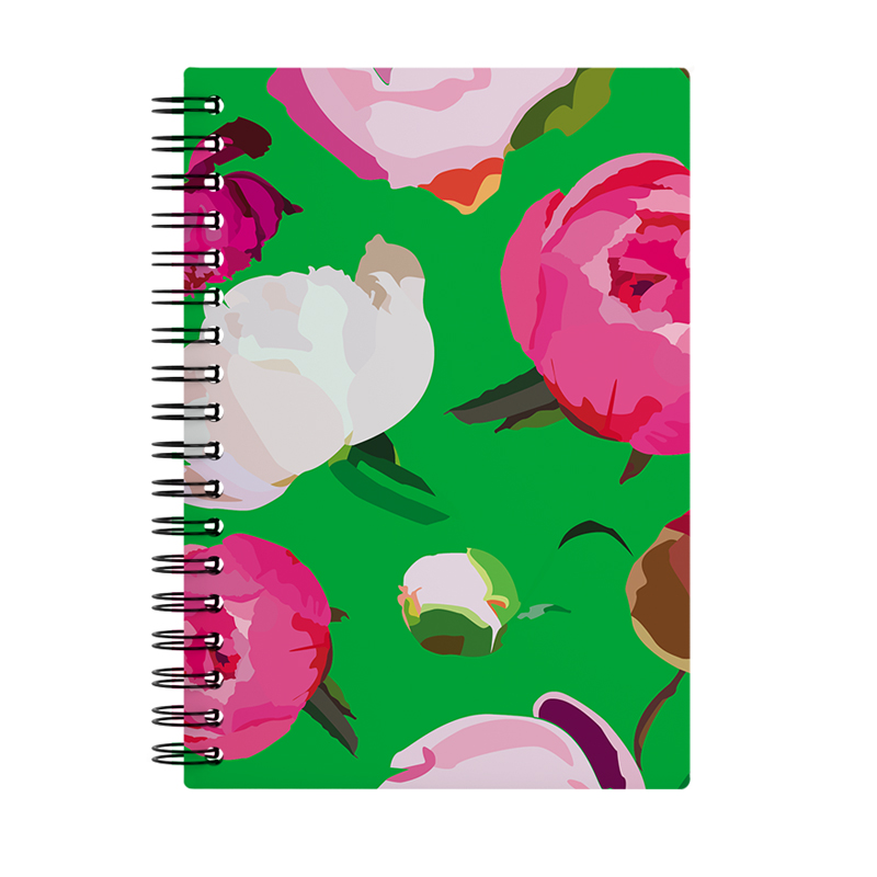Записная книжка А6 60л. на гребне "Peonies", пластиковая обложка