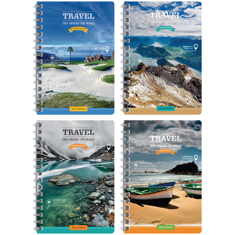 Записная книжка А6 120л. на гребне "Путешествия. Trip around the world"