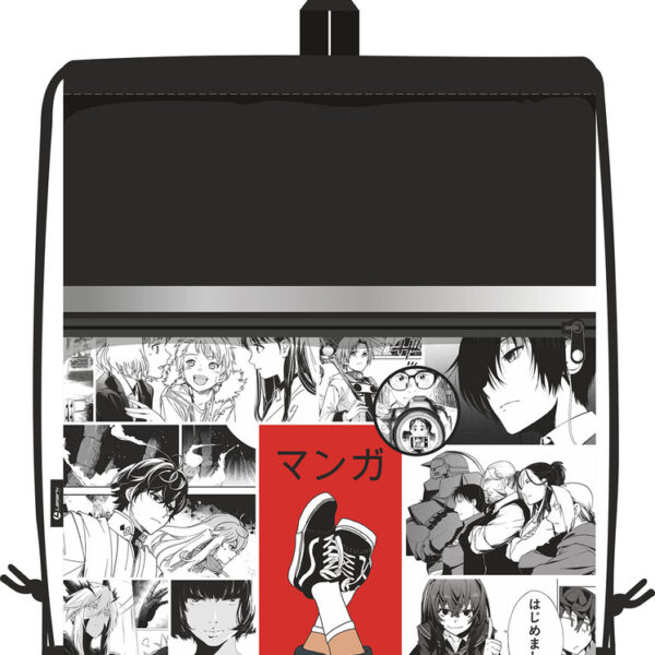 Сумка для сменной обуви Lamark Manga/Аниме комиксы, 41х48 см, на шнурке, карман на молнии, полноцв. печать на кармане, светоотр. лента, ручка-петля